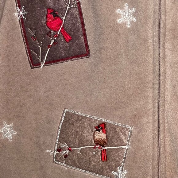 Croft & Barrow  XL Beige Cardinal Snowflake Embroidered Zip-Up Fleece Jacket - Picture 8 of 16